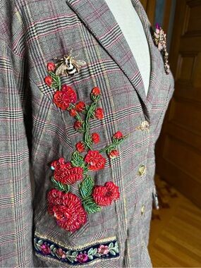 Aratta Plaid Embroidered Boho Elizabeth Blazer for Fall Winter Wearable Art